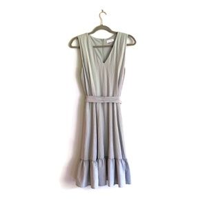 Calvin Klein sleeveless ruffle dress / sage green v neck / women's 10 / NWOT